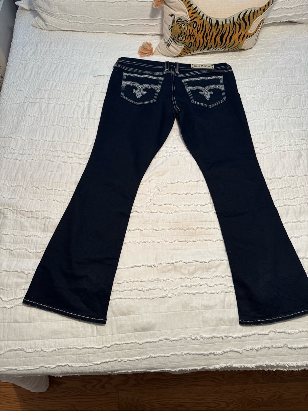 Rock Revival Dark Blue Bootcut Jeans with Contrast Stitching